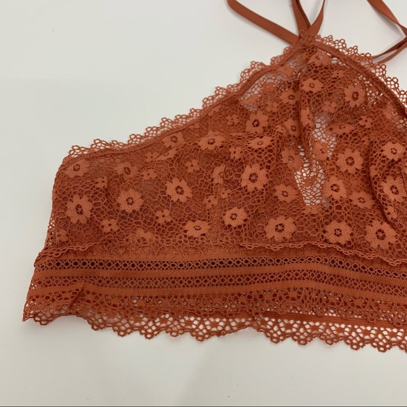 Victoria’s Secret Burnt Orange Flowered Lace Boho Triangle Halter Bralette - Picture 4 of 16